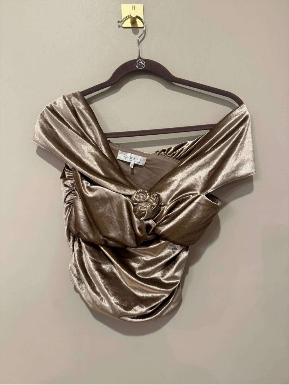 WAYF Rosette Off the Shoulder Velvet Top, NWOT